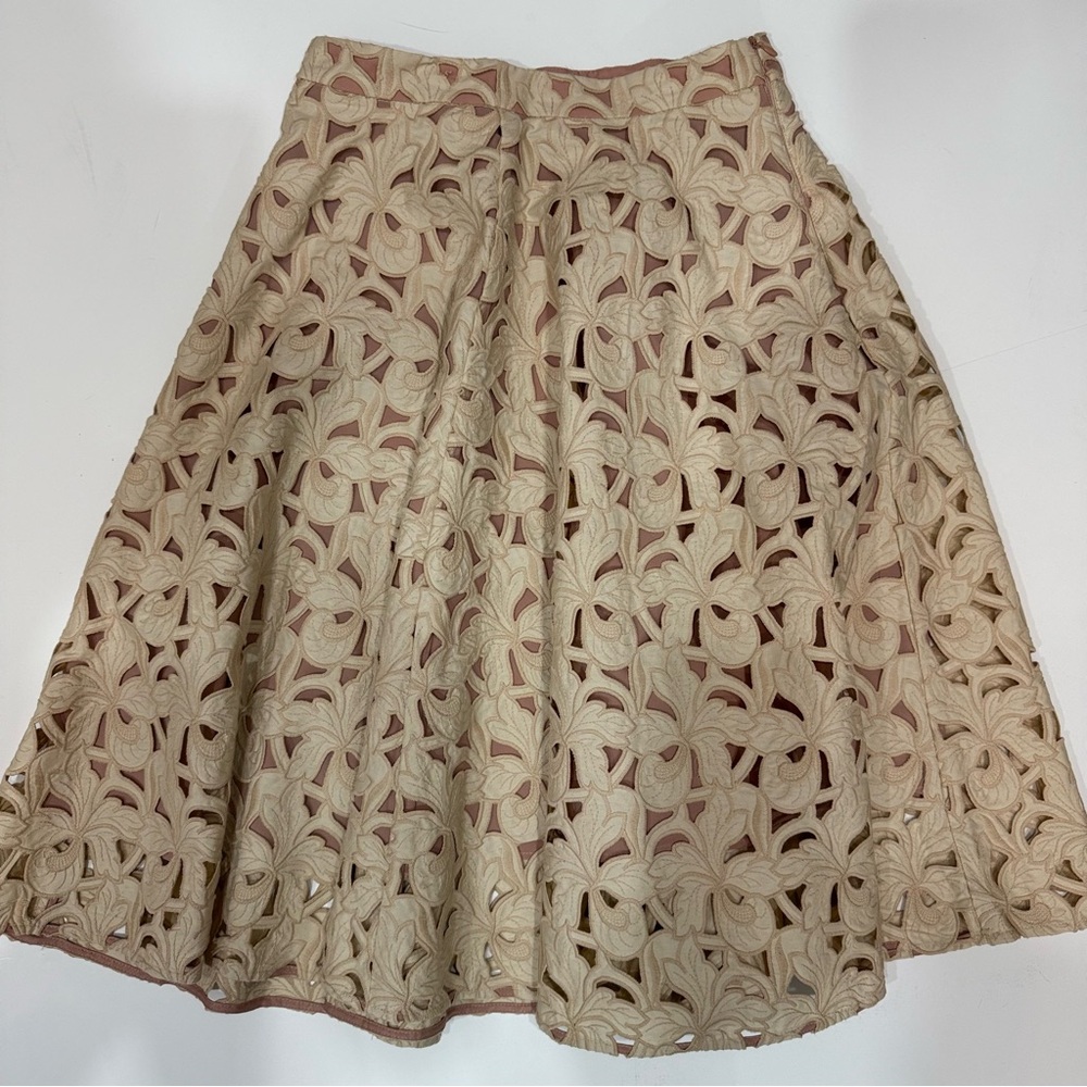 Beige Lace Print Skirt